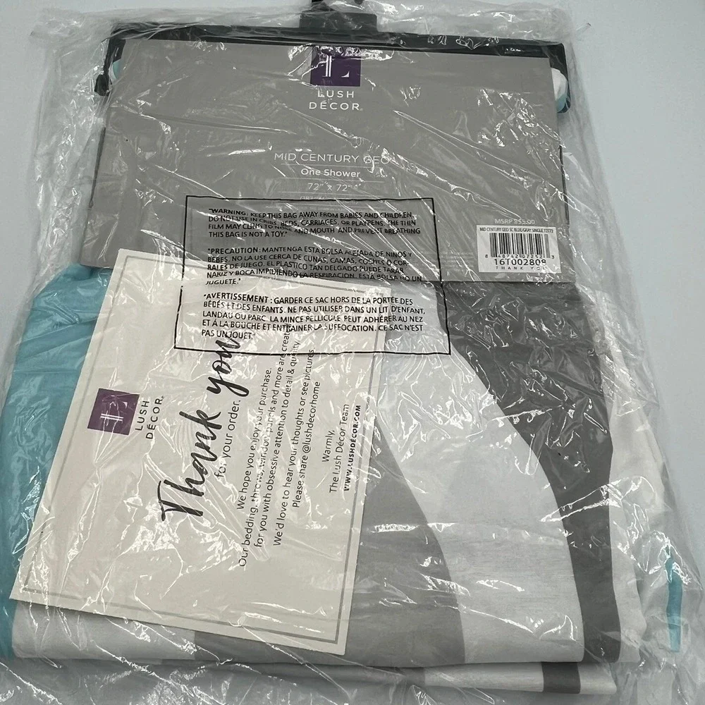 Lush Decor Mid Century Geo Shower Curtain Blue Gray 72x72 Geometric New